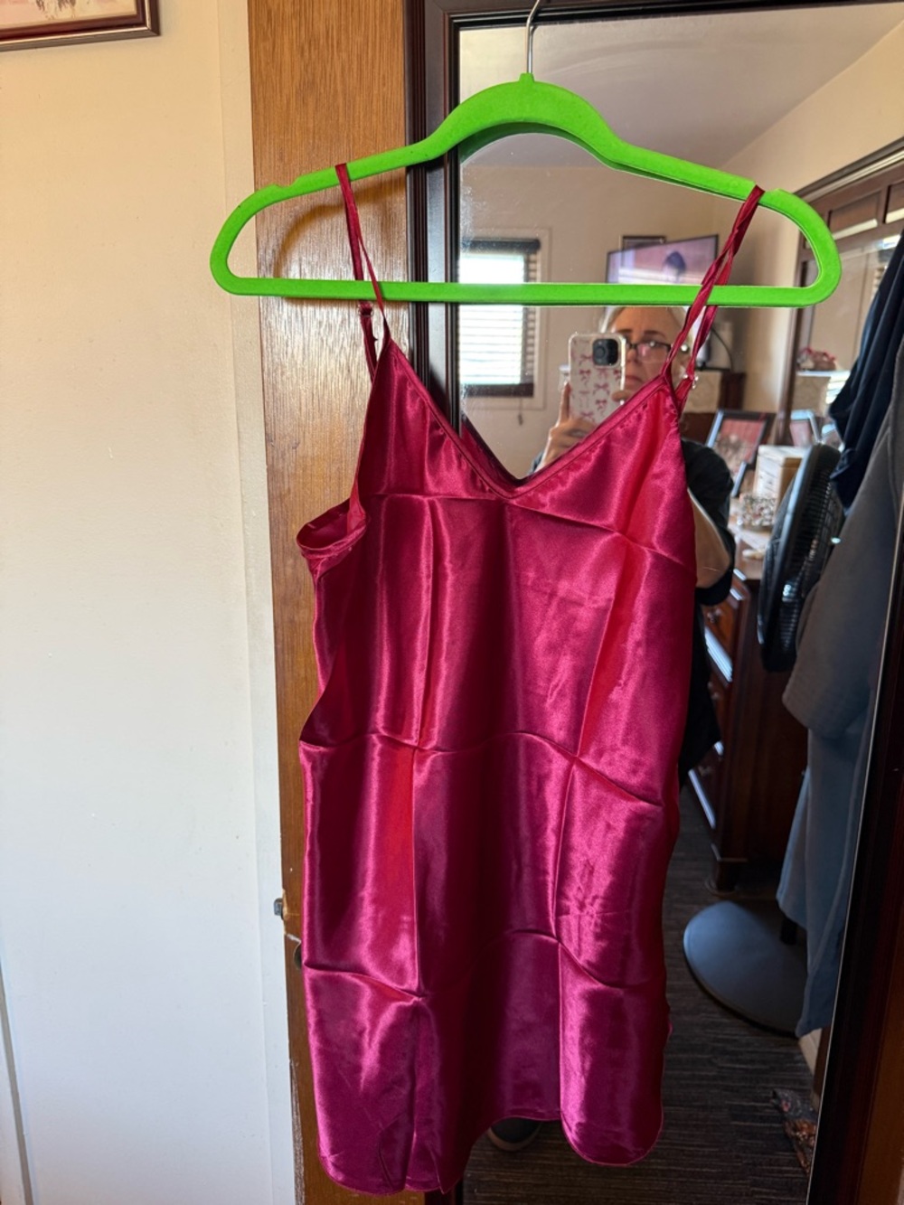 Satin V-Neck Slip Chemise in Burgundy